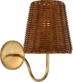 Lyndsie Small Sconce in Hand-Rubbed Antique Brass with Dark Wicker shade