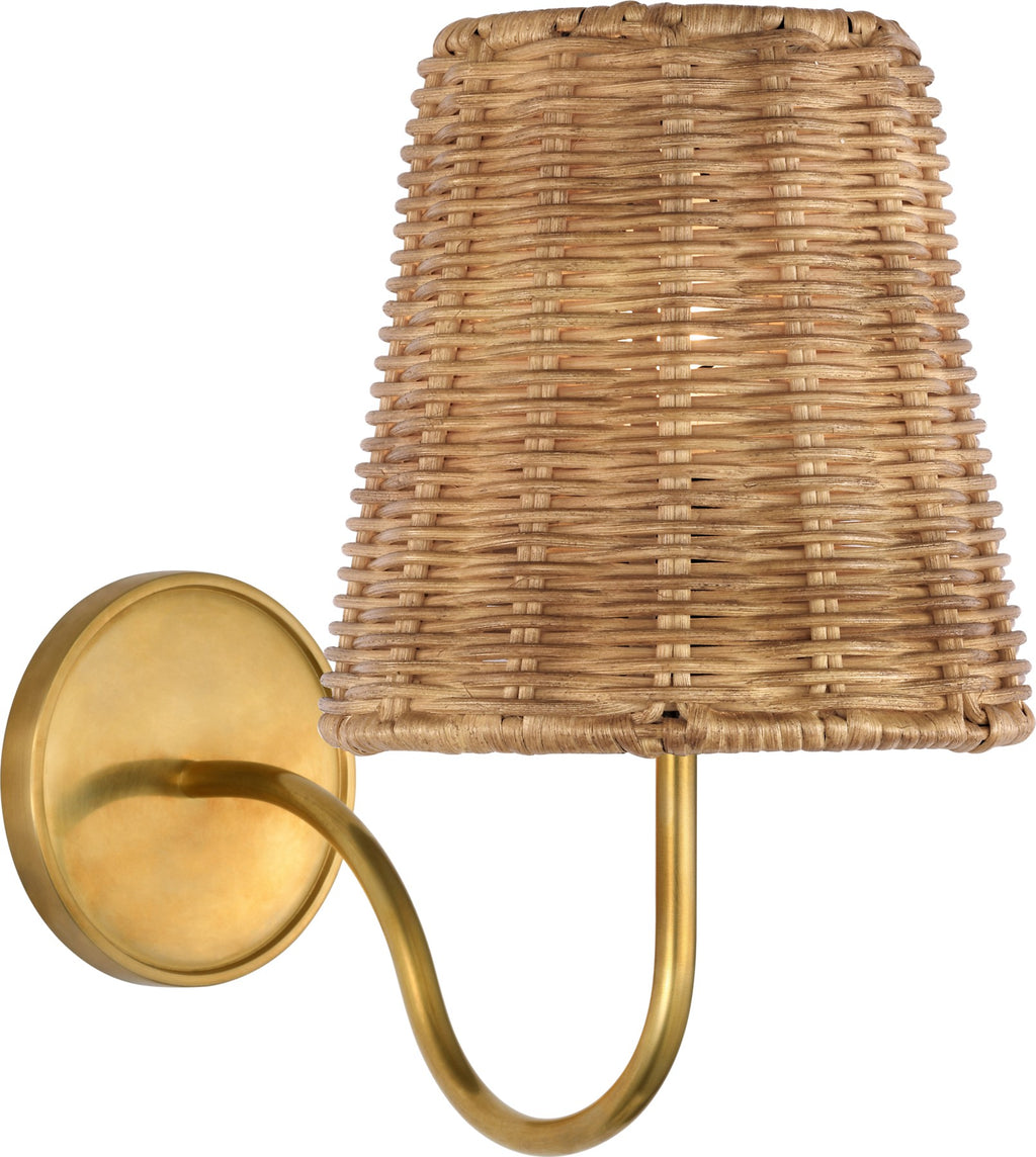 Lyndsie Small Sconce in Hand-Rubbed Antique Brass with Natural Wicker shade