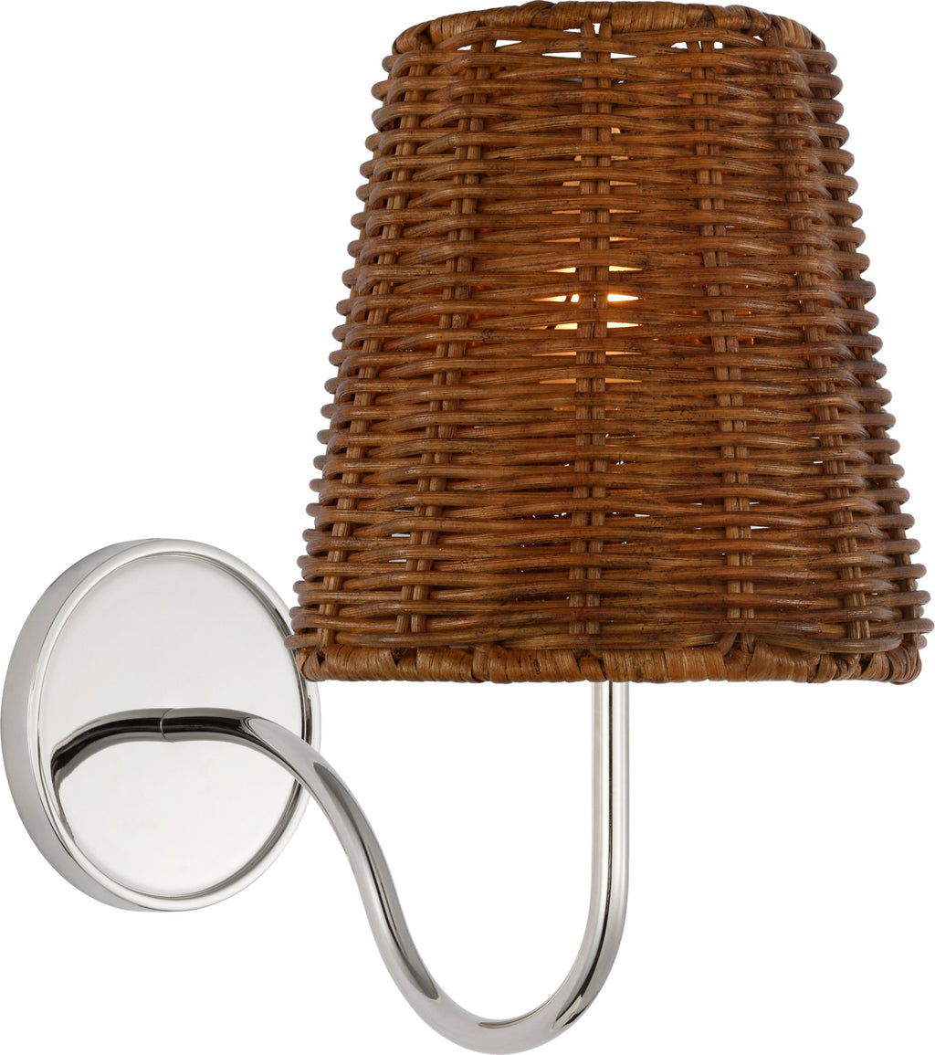 Lyndsie Small Sconce in Polished Nickel with Dark Wicker shade
