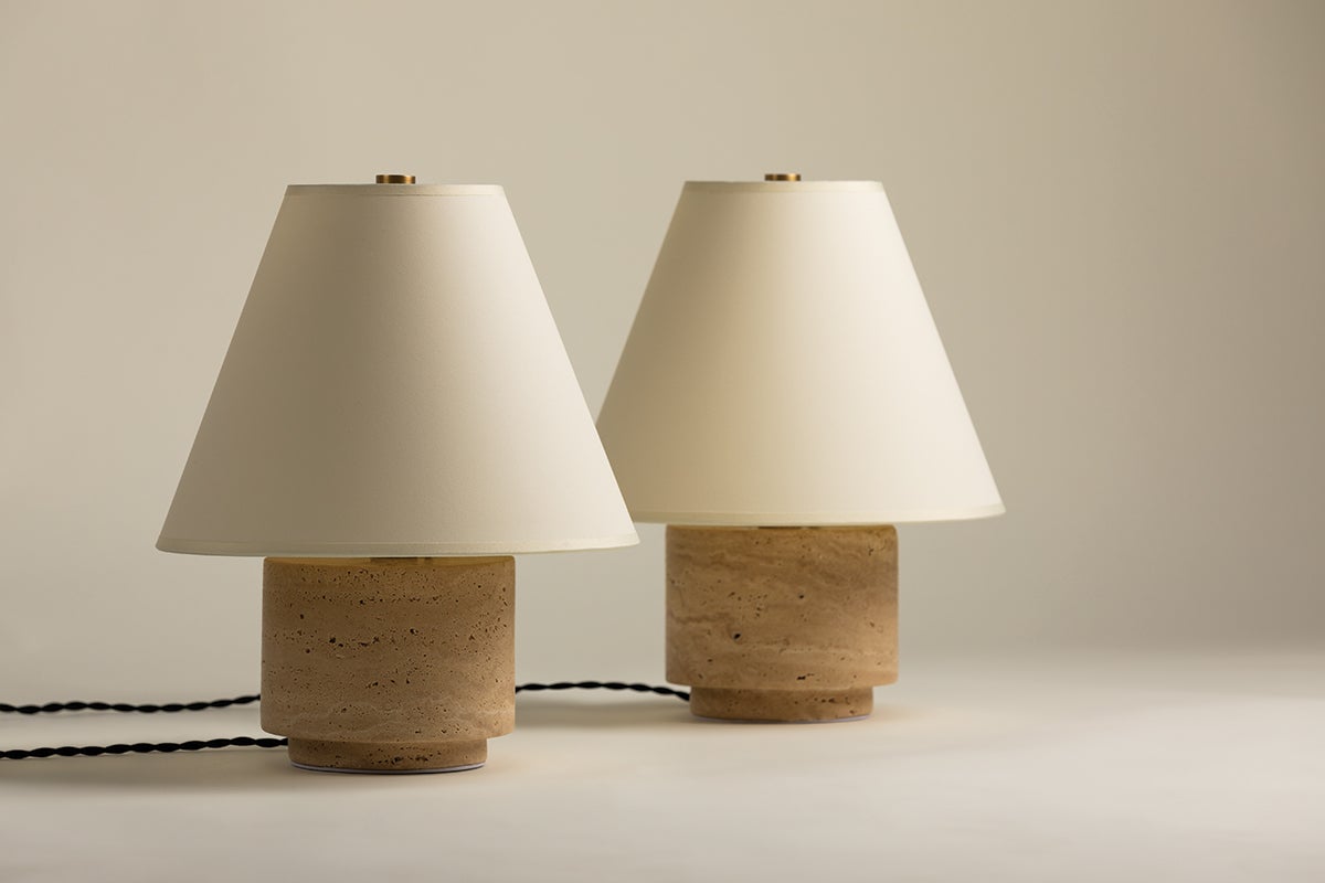Bronte Travertine Table Lamp styled in a room 3