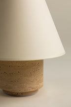 Bronte Travertine Table Lamp styled in a room