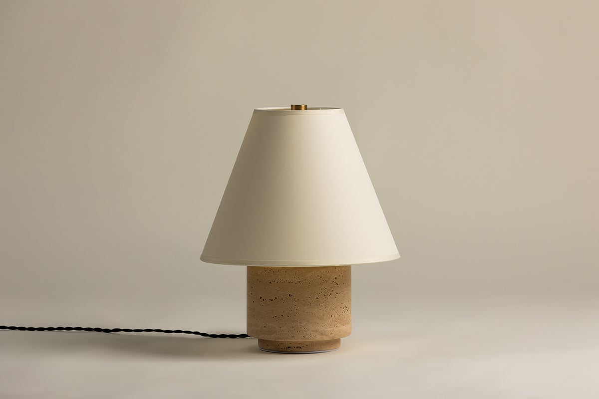 Bronte Travertine Table Lamp styled in a room 2