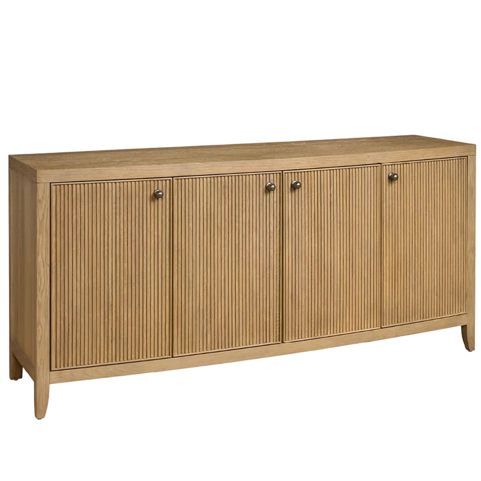 Wooden sideboard with three doors on a white background