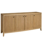 Wooden sideboard with three doors on a white background