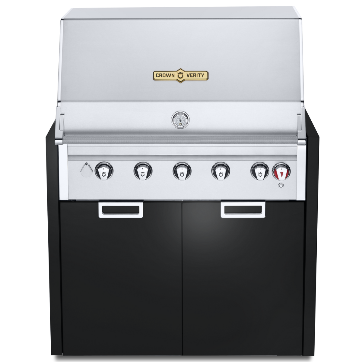 Stainless steel grill with black base on a white background