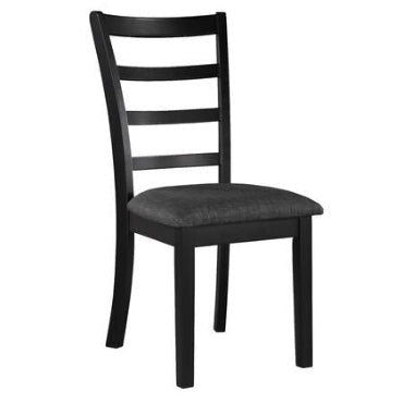Black wooden chair with a gray cushion on a white background