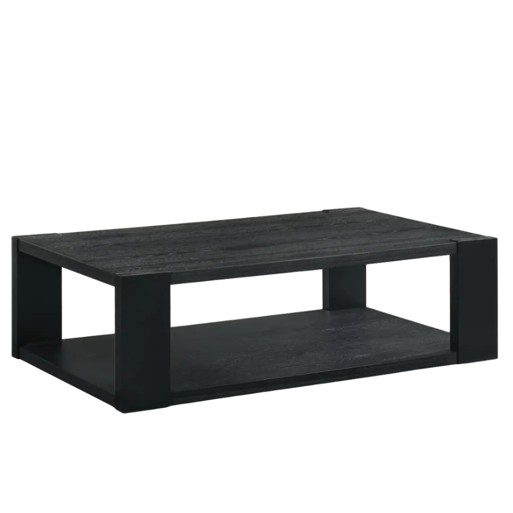 Black rectangular coffee table on a white background
