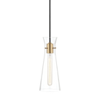 Anya clear glass mini pendant light in Aged Brass
