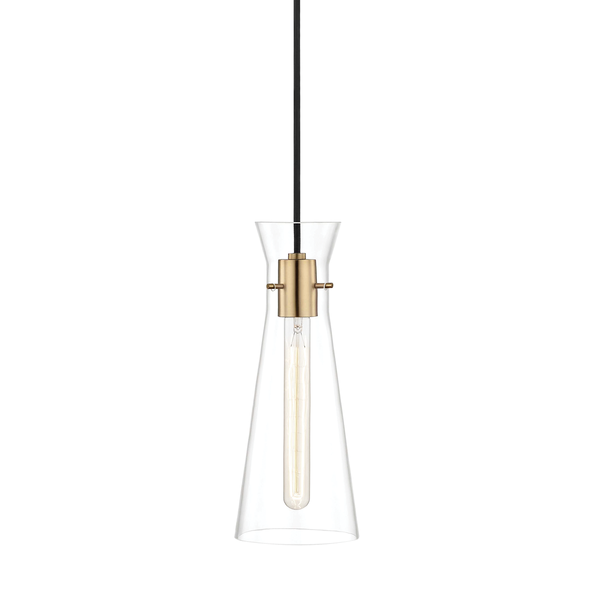 Anya clear glass mini pendant light in Aged Brass