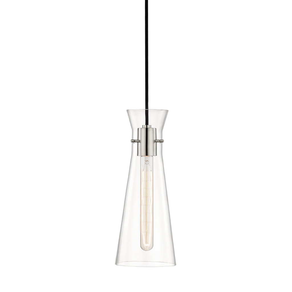 Anya clear glass mini pendant light in Polished Nickel