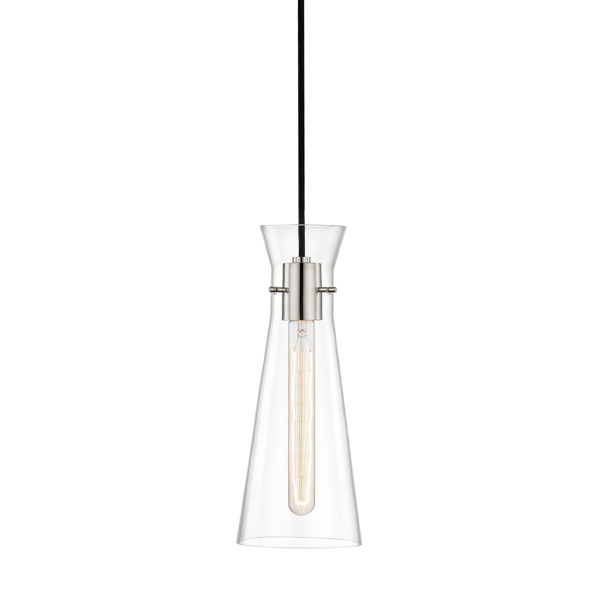 Anya clear glass mini pendant light in Polished Nickel