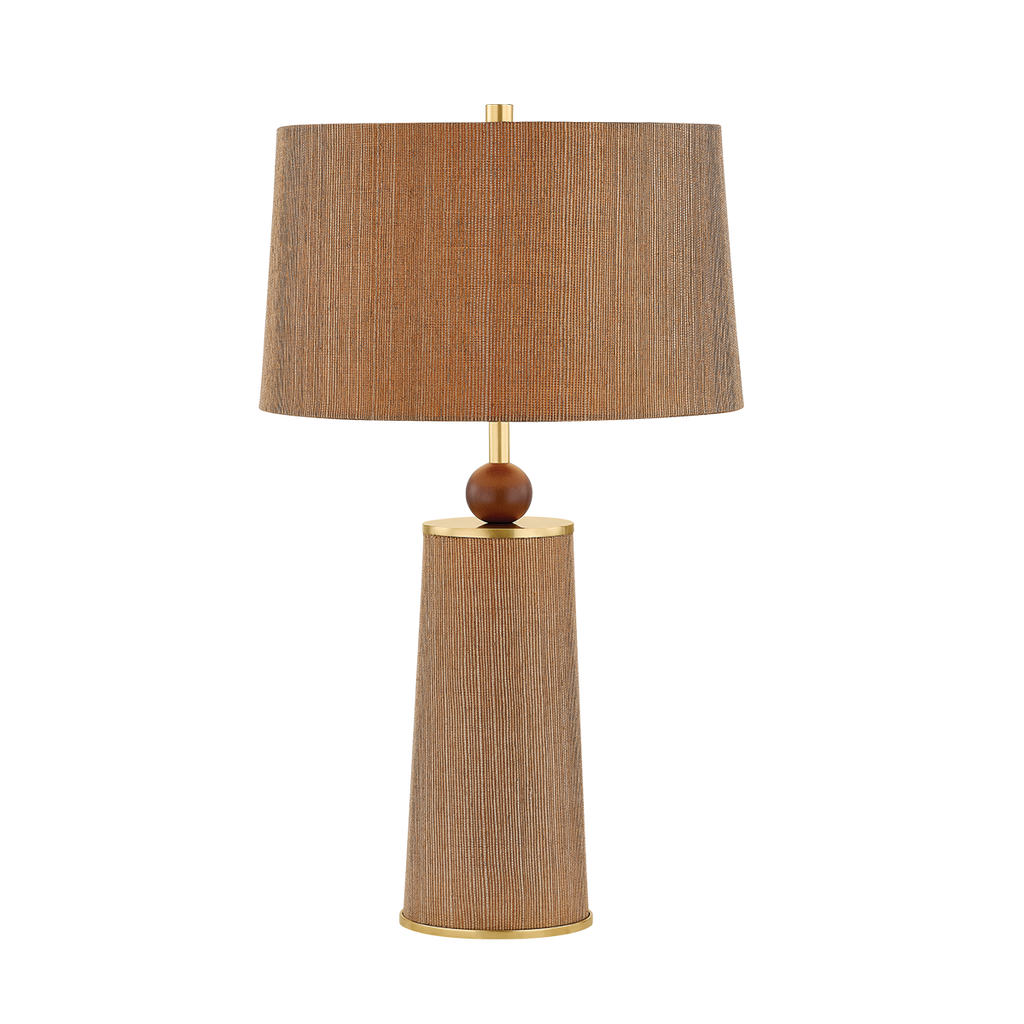 January Walnut and Jute Table Lamp in Aged Brass