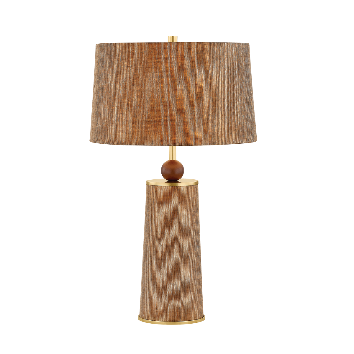 January Walnut and Jute Table Lamp in Aged Brass