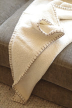 Blanket Stitch Wool Blend Throw, Ivory