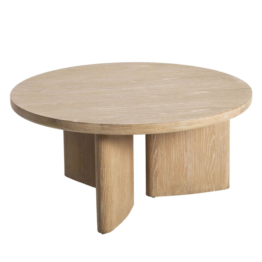Round wooden table with a minimalist design on a white background