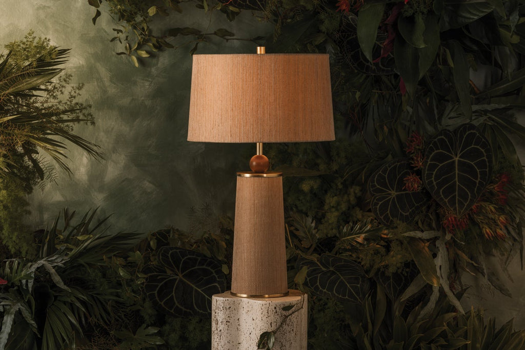 January Walnut and Jute Table Lamp styled in a room 2