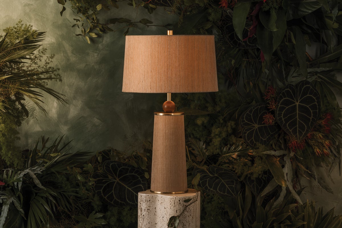 January Walnut and Jute Table Lamp styled in a room 2