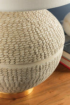 Katonah Woven Basket Ceramic Table Lamp styled in a room 3