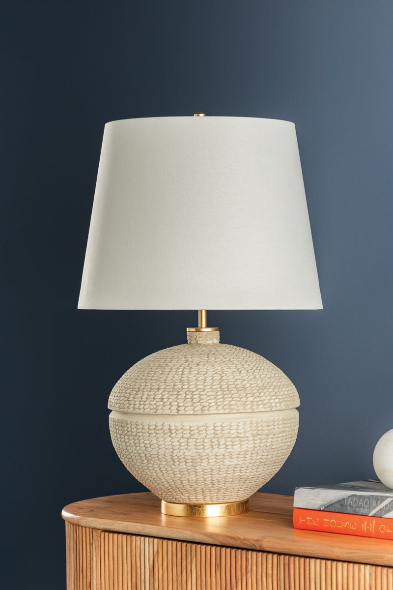 Katonah Woven Basket Ceramic Table Lamp styled in a room