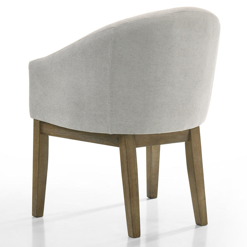 Chair with gray cushioned backrest and wooden legs on a white background