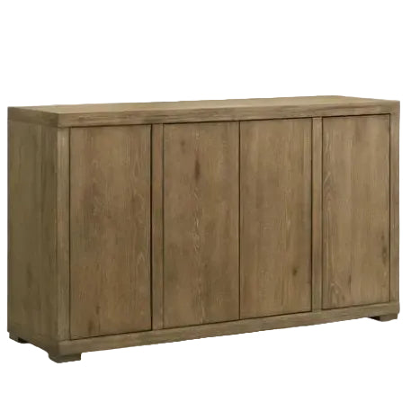 Wooden sideboard with four doors on a white background
