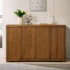 Wooden sideboard with decorative items in a room setting