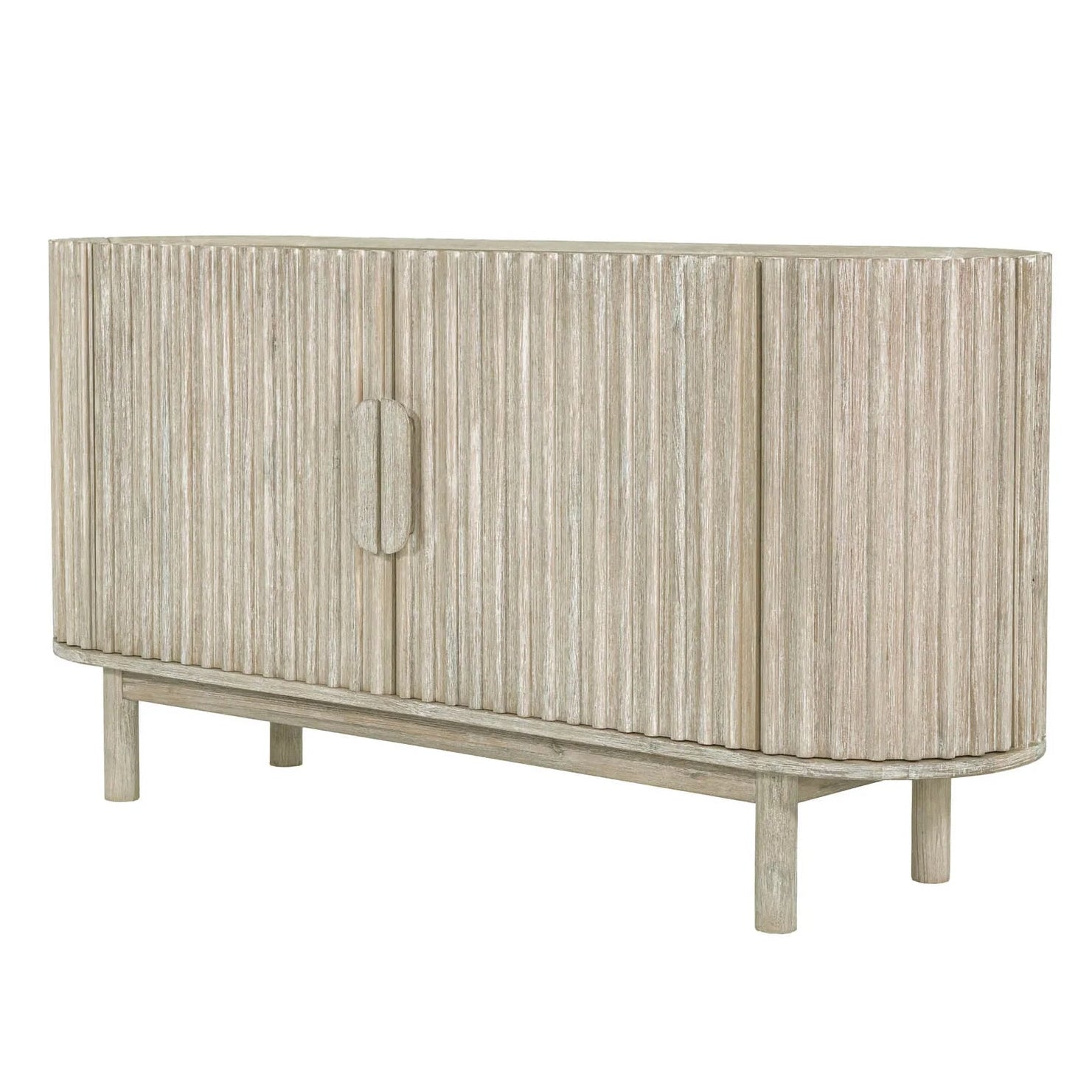 Wooden sideboard with a striped pattern on a white background