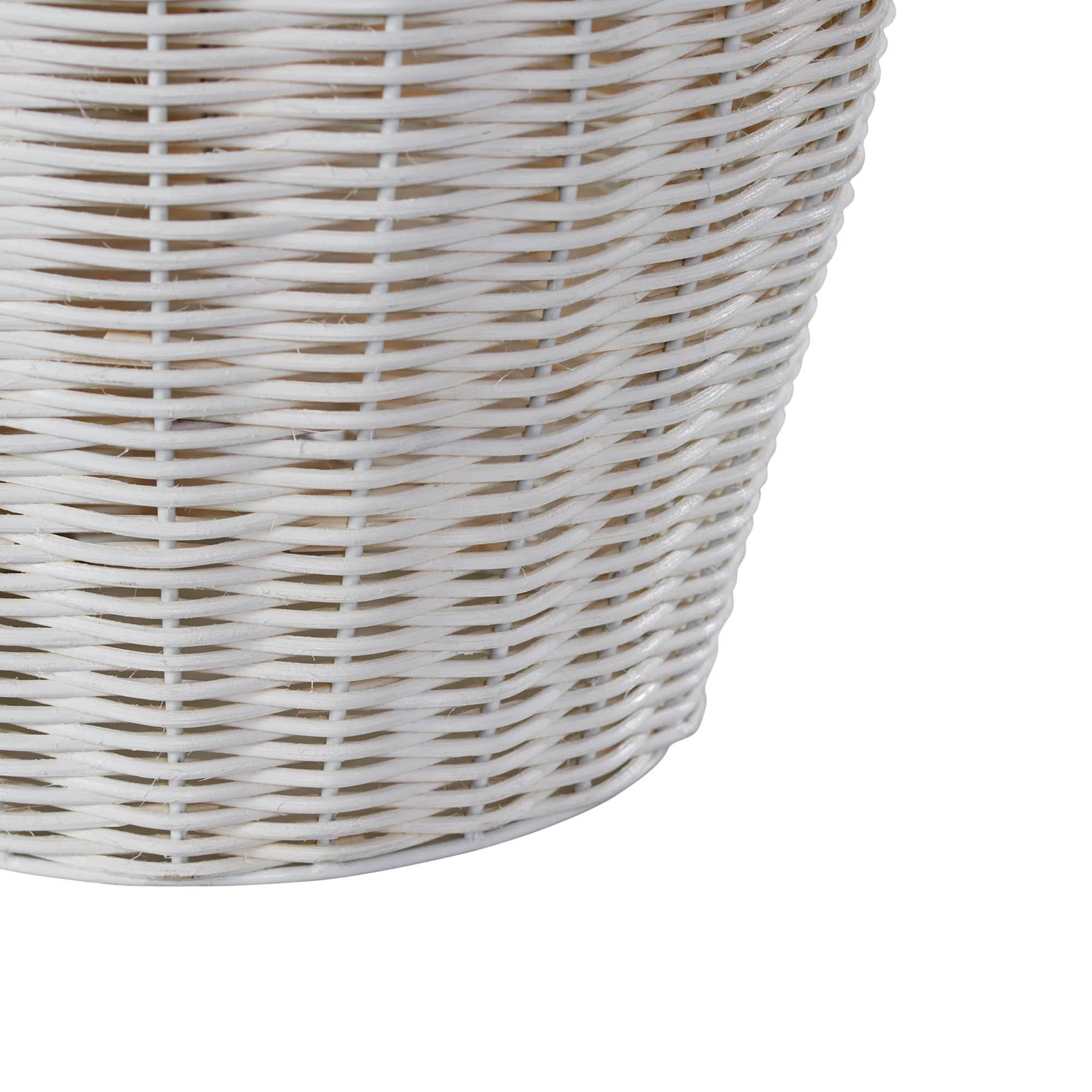 Close-up of a white wicker basket on a white background