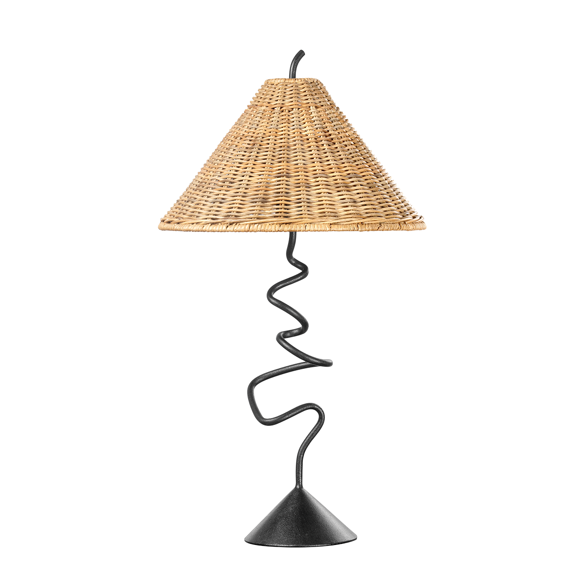 Alaric Rattan Shade Table Lamp in Forged Iron