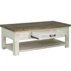 Wooden coffee table with a rustic design on a white background