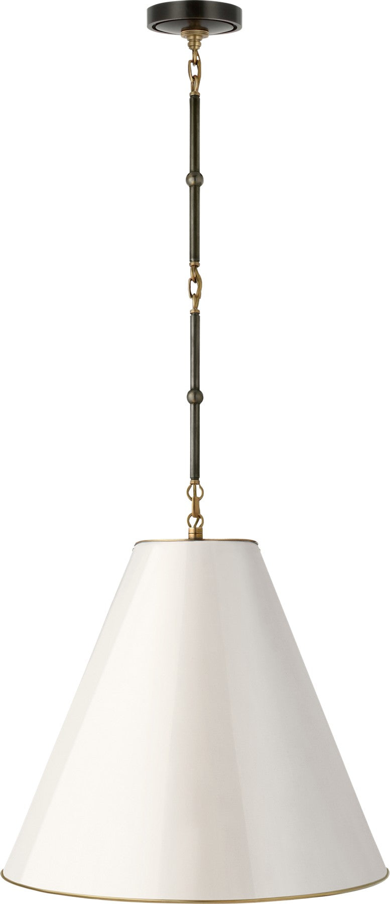 Goodman Medium Hanging Light in Bronze and Brass with Antique White shade