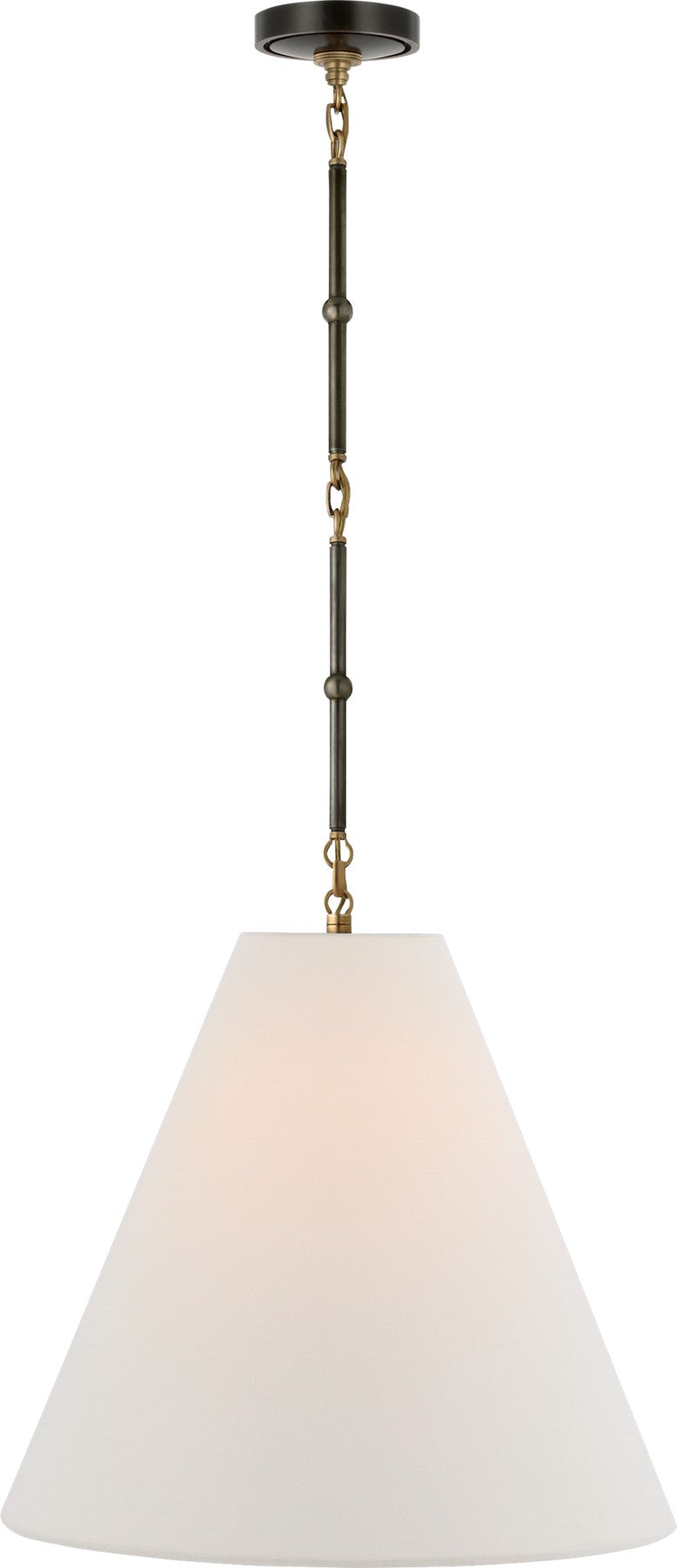 Goodman Medium Hanging Light in Bronze and Brass with Linen shade