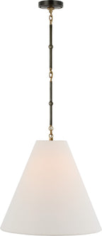 Goodman Medium Hanging Light in Bronze and Brass with Linen shade