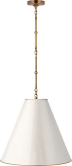 Goodman Medium Hanging Light in Hand-Rubbed Antique Brass with Antique White shade