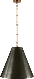 Goodman Medium Hanging Light in Hand-Rubbed Antique Brass with Bronze shade