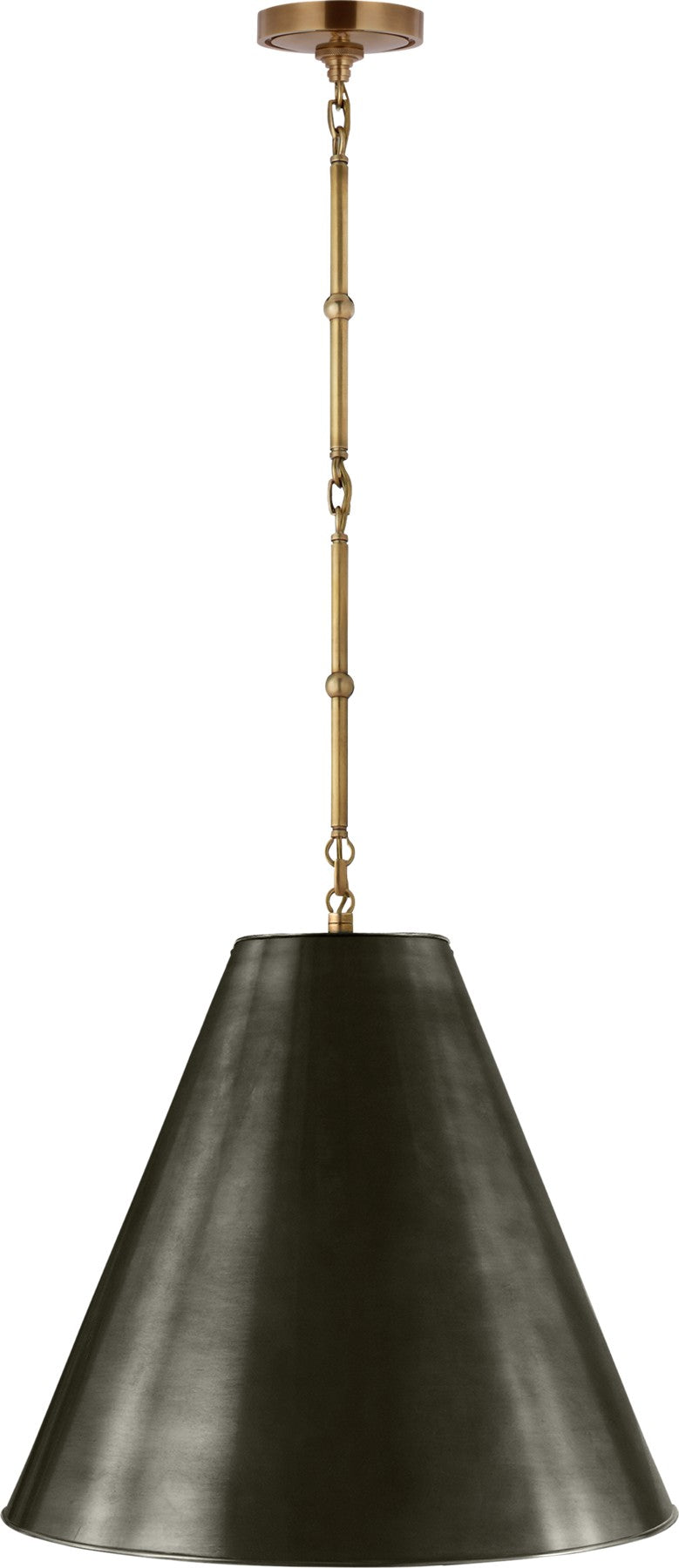 Goodman Medium Hanging Light in Hand-Rubbed Antique Brass with Bronze shade