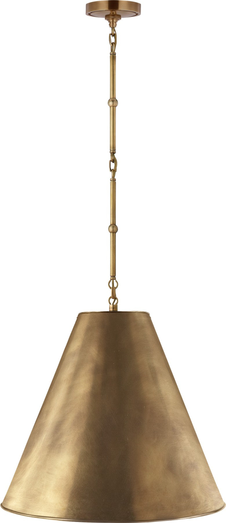 Goodman Medium Hanging Light in Hand-Rubbed Antique Brass with Brass shade