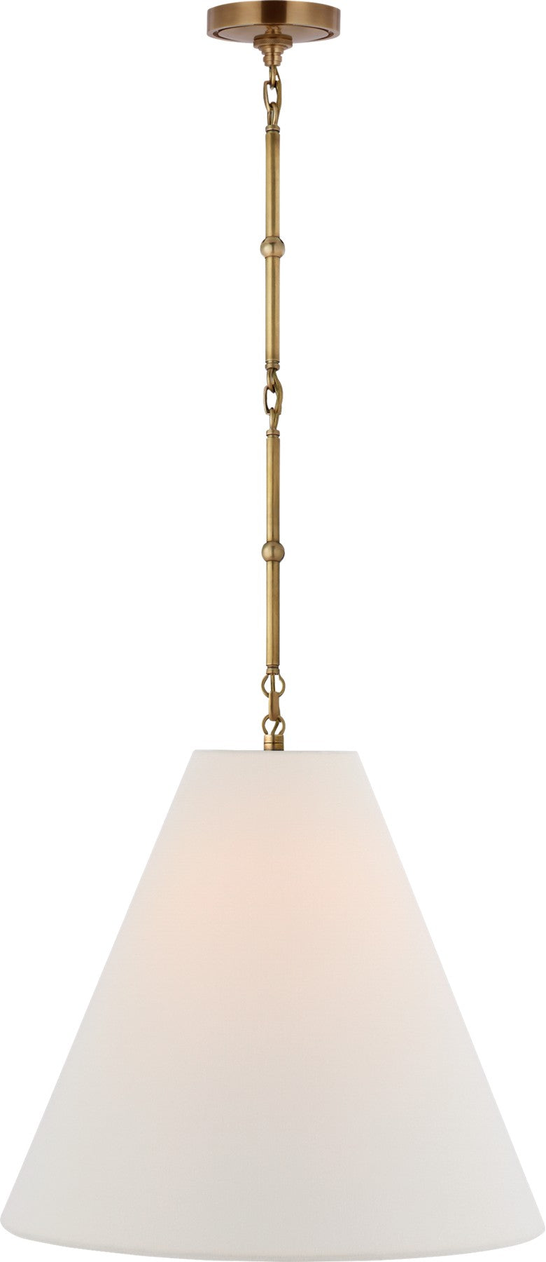 Goodman Medium Hanging Light in Hand-Rubbed Antique Brass with Linen shade