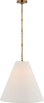 Goodman Medium Hanging Light in Hand-Rubbed Antique Brass with Linen shade