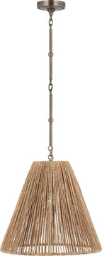 Goodman Medium Hanging Light in Antique Nickel with Natural Abaca shade