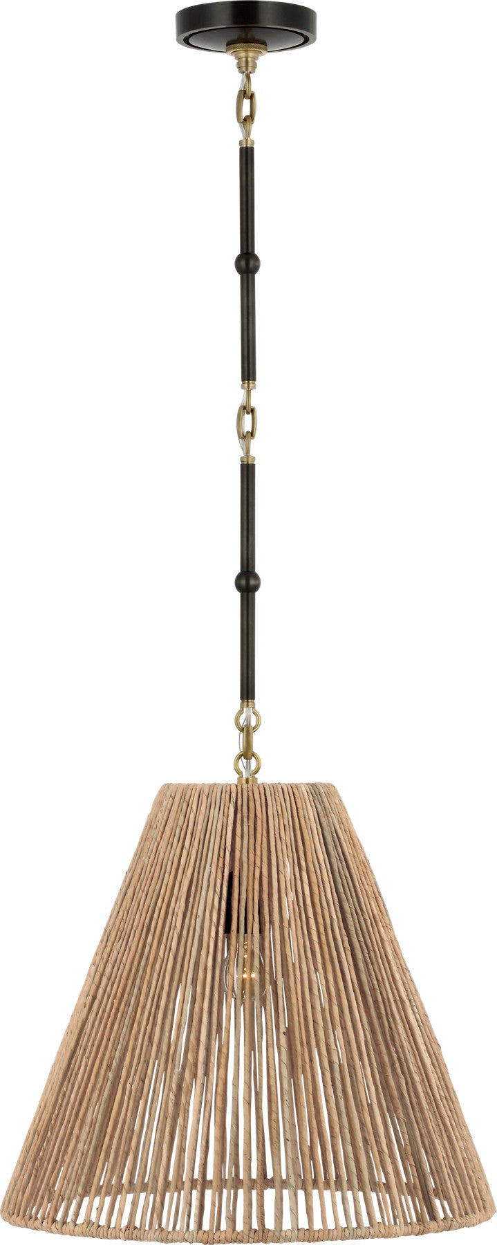 Goodman Medium Hanging Light in Bronze and Brass with Natural Abaca shade