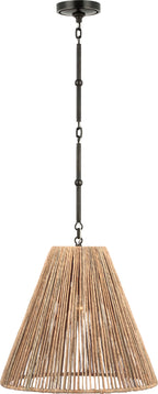 Goodman Medium Hanging Light in Bronze with Natural Abaca shade