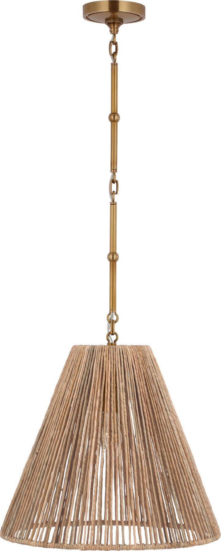Goodman Medium Hanging Light in Hand-Rubbed Antique Brass with Natural Abaca shade