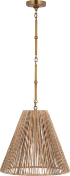 Goodman Medium Hanging Light in Hand-Rubbed Antique Brass with Natural Abaca shade