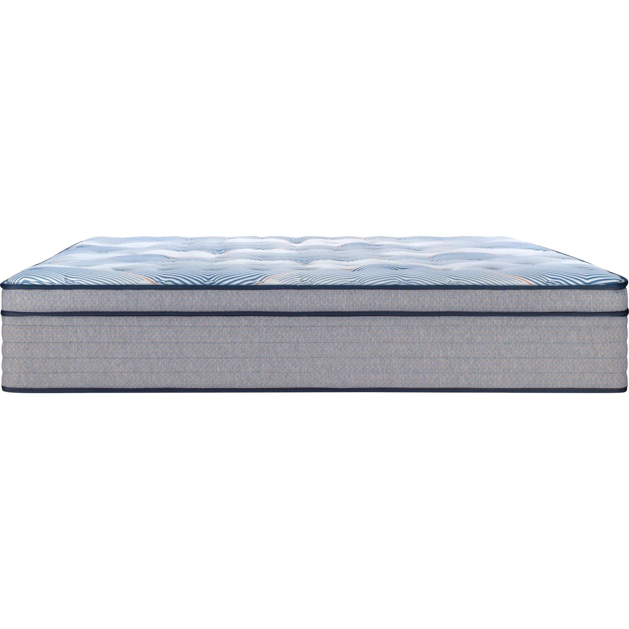 Mattress with blue and gray pattern on a white background