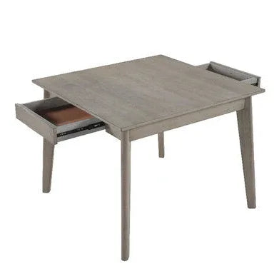 Gray wooden desk with a drawer on a white background