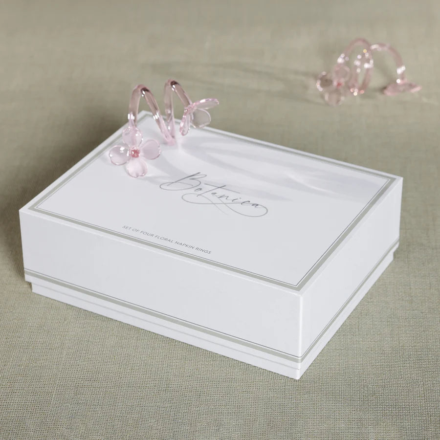 Botanica Glass Flower Napkin Rings - Set of 4 Boxed - Pink