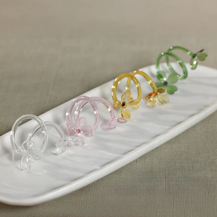 Botanica Glass Flower Napkin Rings - Set of 4 Boxed - Pink
