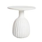 White textured side table on a white background