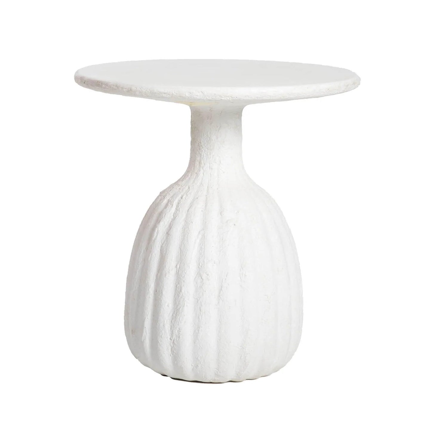 White textured side table on a white background